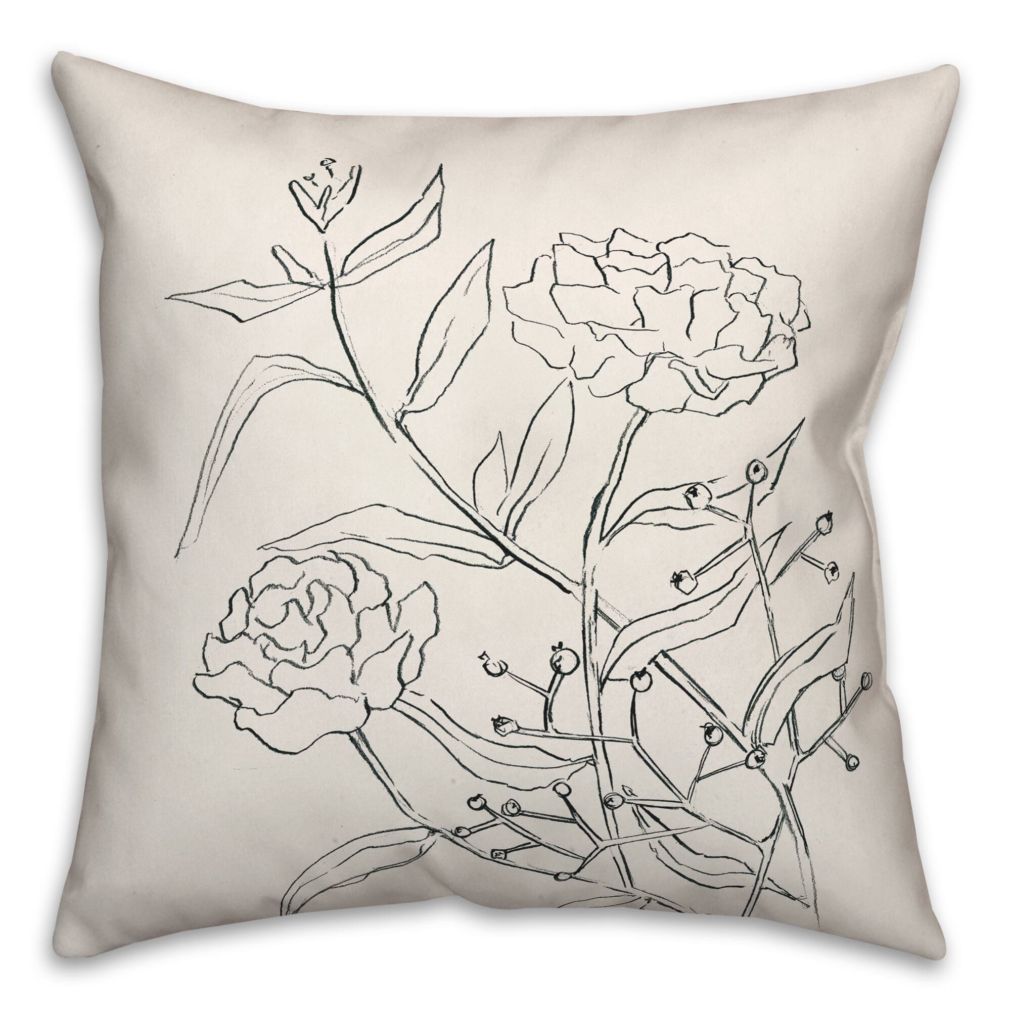 Pencil Florals Throw Pillow